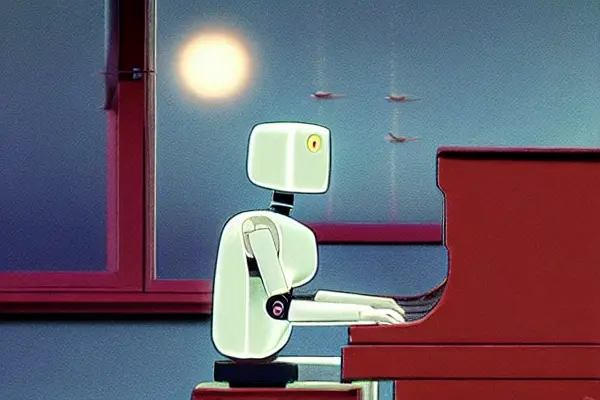 Image generated from the prompt: A robot playing the piano, 4k, detailed, by Studio Ghibli